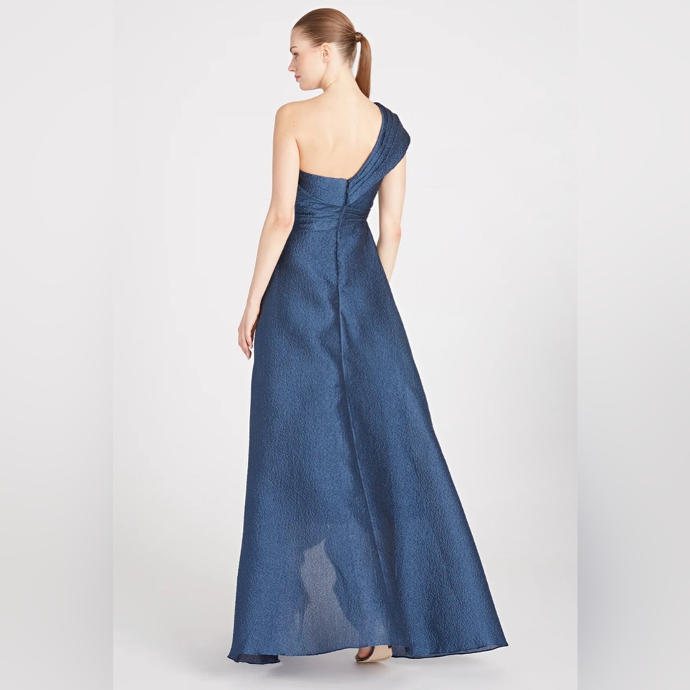 Theia Edith One-Shoulder High-Low Jacquard Gown - Picture 8 of 17